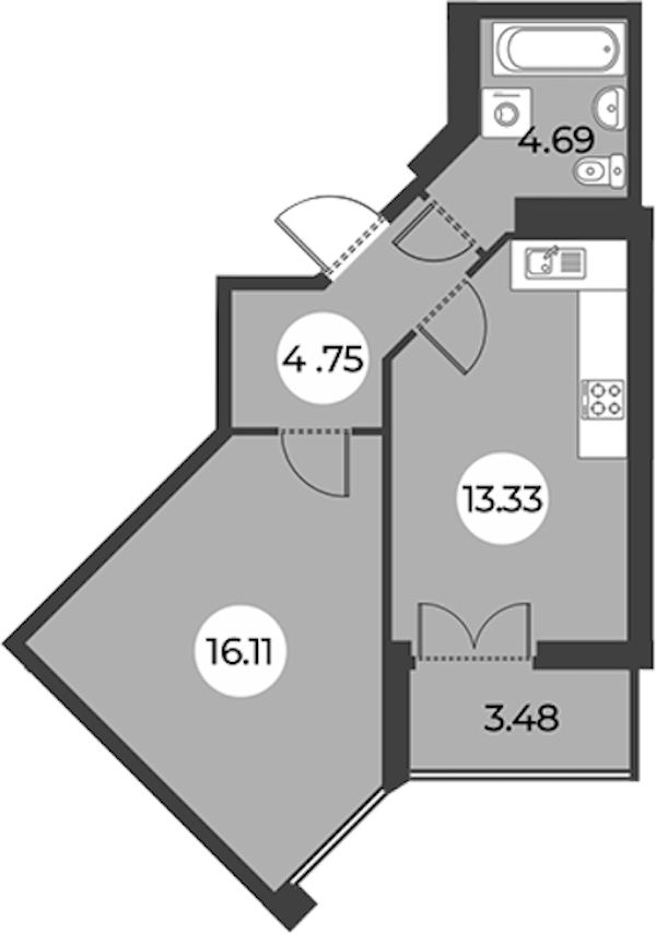 1-комнатная квартира 40.62 м², 6/24 эт., ЖК «Огни Залива»